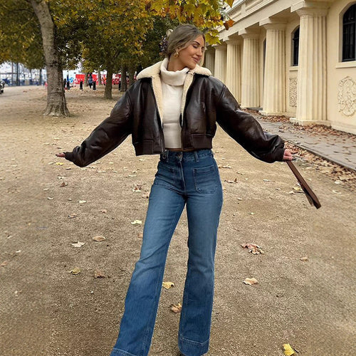 Ladies short cut pilot jacket with teddy lining and oversized sleeves Amarae