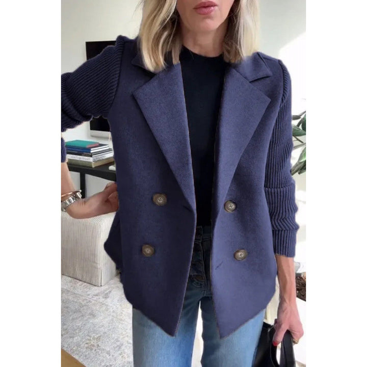 Women's Double-breasted Blazer Vest with Wide Lapels and Ribbed Knit Sleeves Amarae