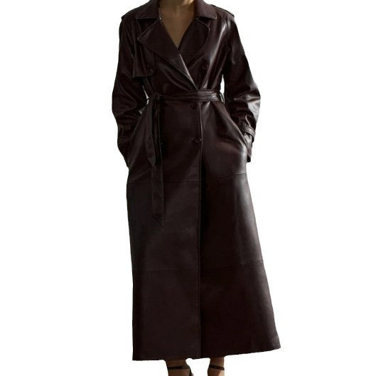 Women's trench coat in high-quality faux leather with adjustable belt Lune London