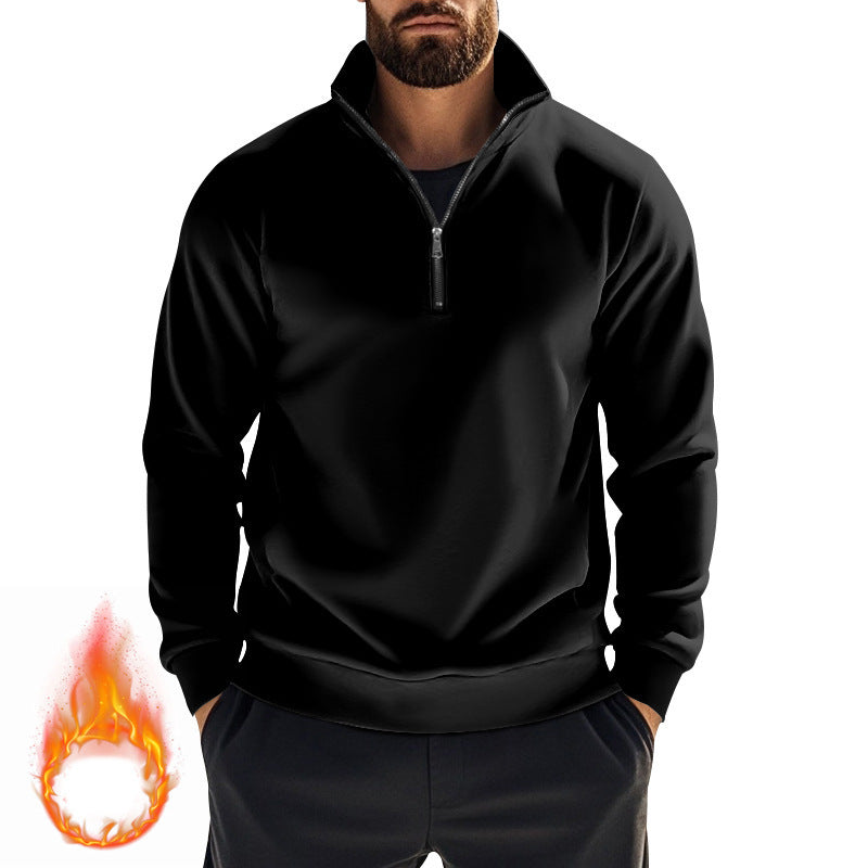 Men's fleece pullover with high collar and half zipper chic and style