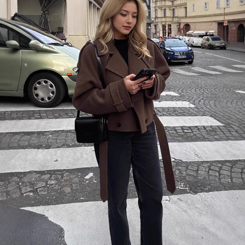 Fashionable oversized wool jacket for women with double-breasted buttons Amarae