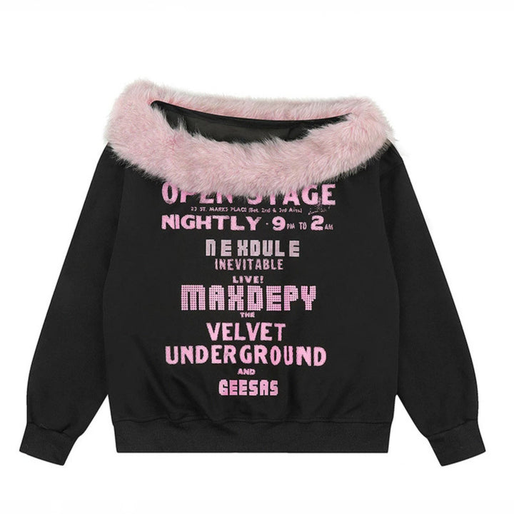 Women's oversized sweatshirt with faux fur collar, soft inner lining and typographic statement print Amarae