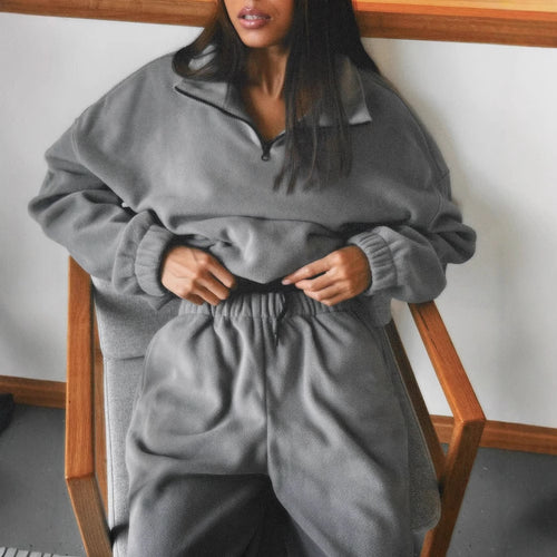Ladies Fleece Loungewear with high collar and zip Amarae