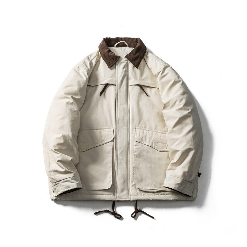 Unisex Padded Boxy Field Jacket with Cord Collar, Flap Pockets and Drawstring Amarae