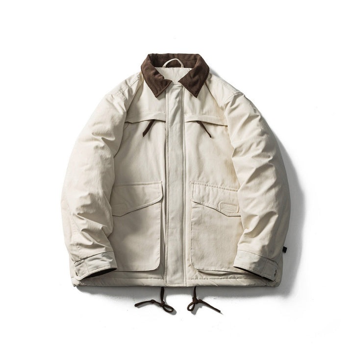 Unisex Padded Boxy Field Jacket with Cord Collar, Flap Pockets and Drawstring Amarae