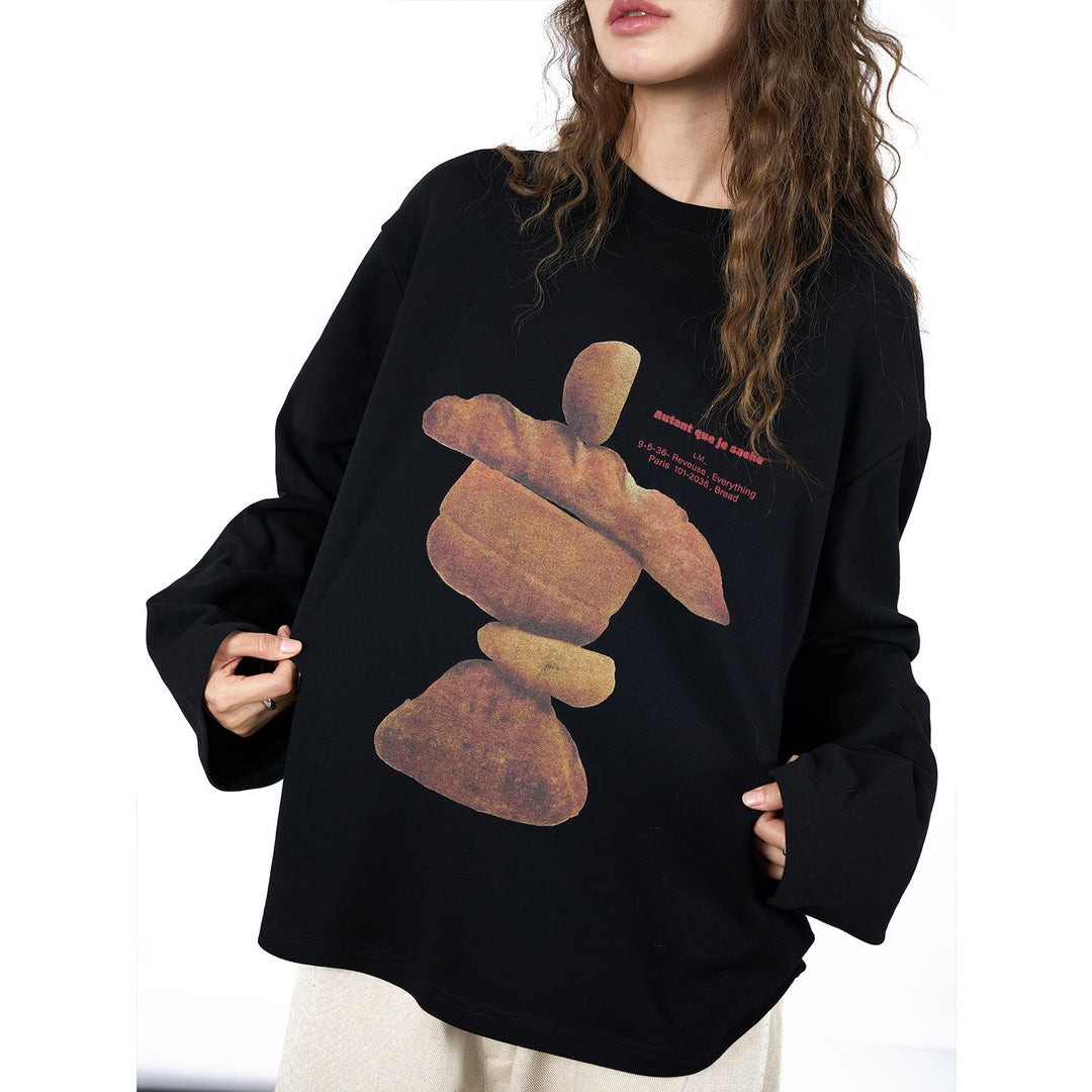 Women Oversized Long Sleeve Shirt with Artistic Stone Sculpture Print Amarae