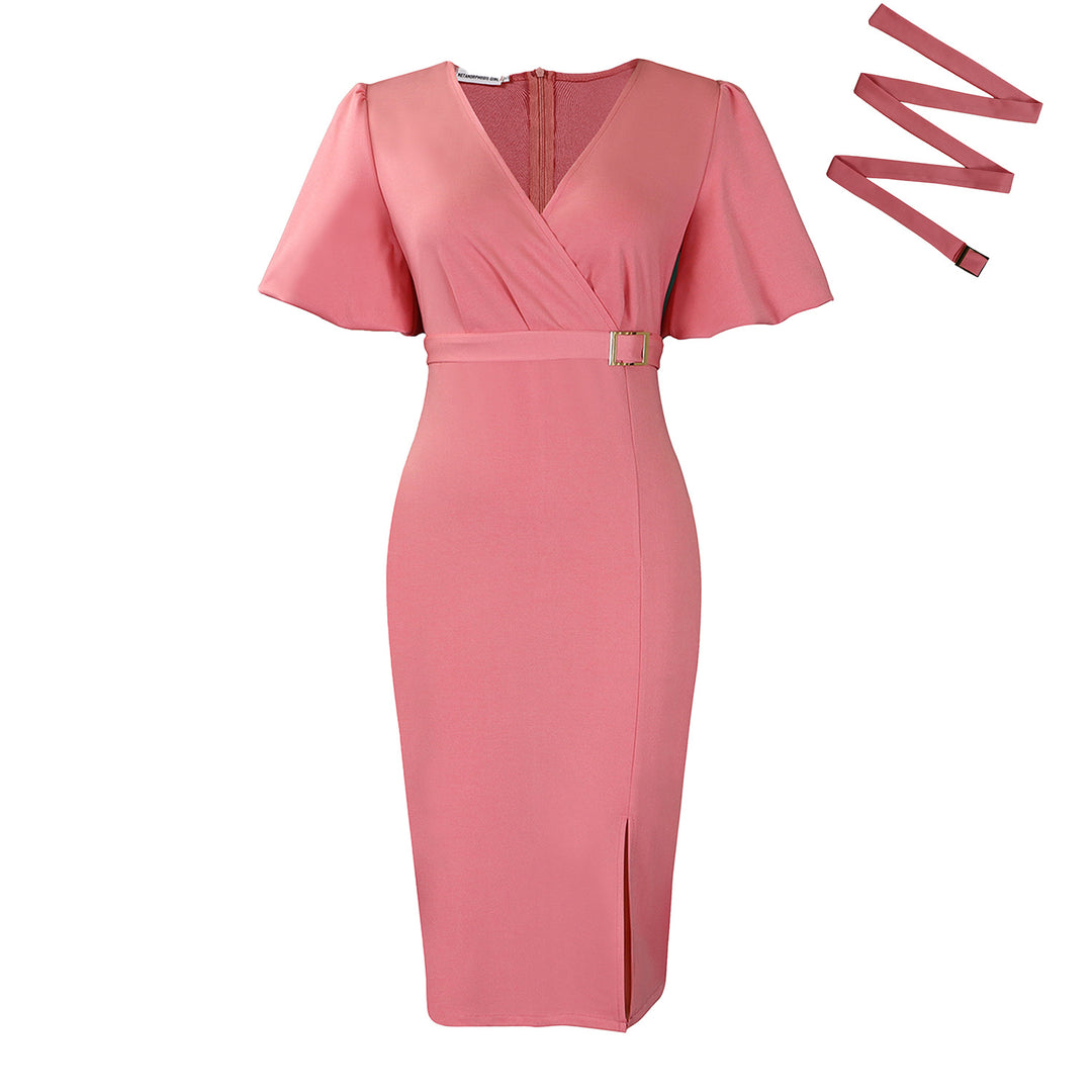 Wrap dress for women with elegant buckle accentuated Lune London