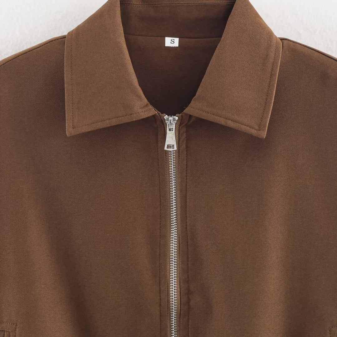 Women's Cropped Bomber Jacket with Elastic Hem, Full Zip and Balloon Sleeves Amarae