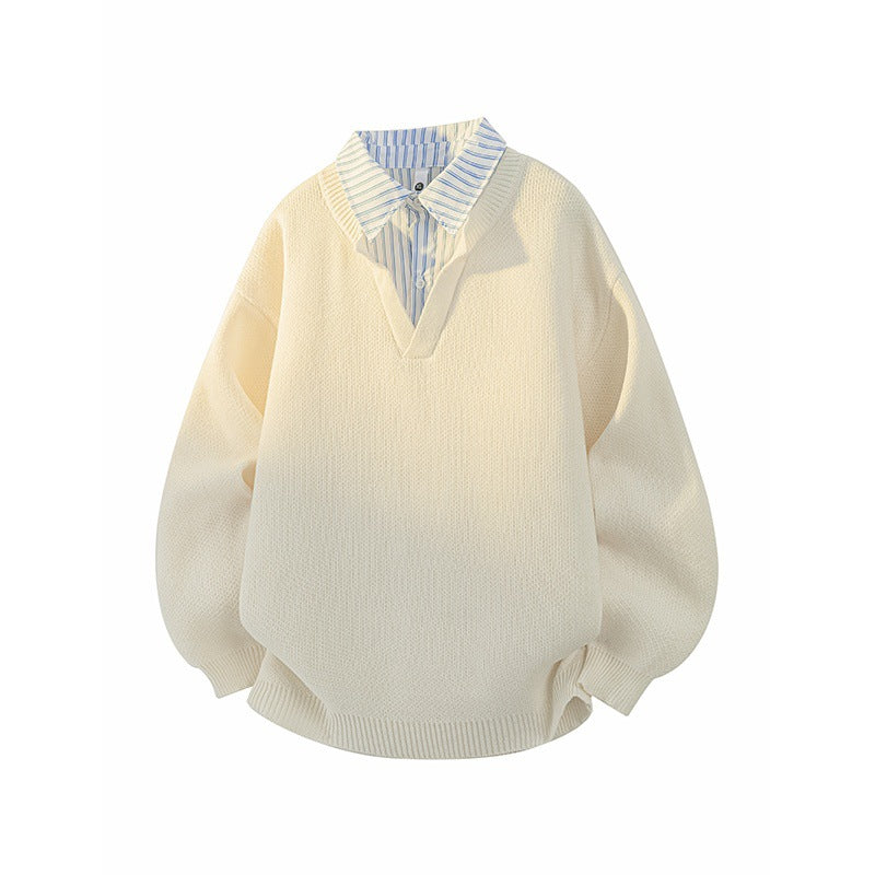 Women's sweater with integrated shirt collar and casual V-neck Lune London