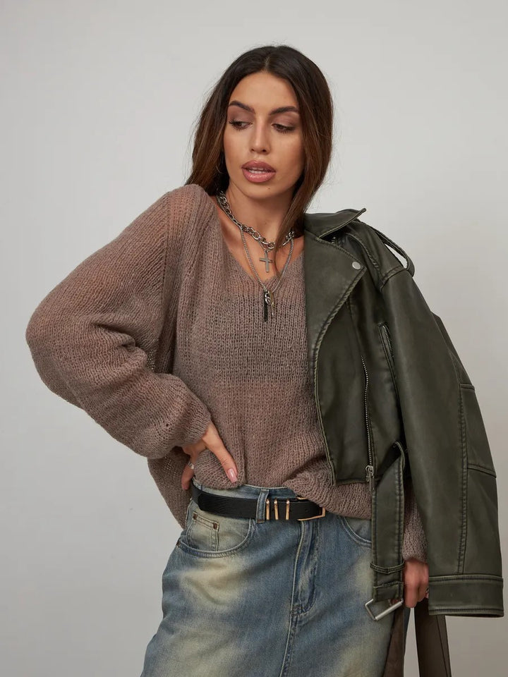 Pull en tricot épais pour femmes avec une coupe décontractée et une texture aérienne Chic & Stil