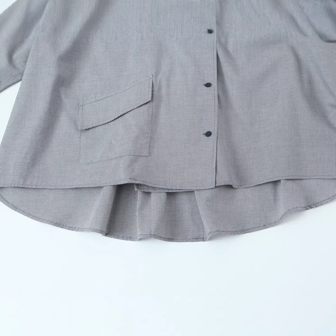 Women's oversized blouse with high shawl collar and asymmetrical button placket Amarae
