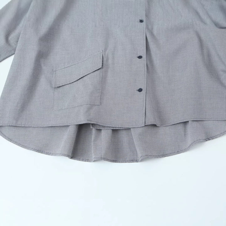 Women's oversized blouse with high shawl collar and asymmetrical button placket Amarae