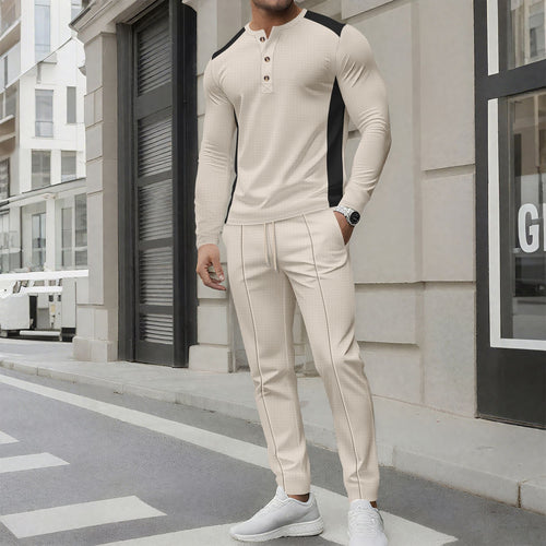 Men's leisure suit with an elegant Henley top and comfortable jogger pants Amarae