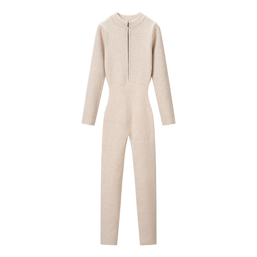 Women’s Fitted Thermal Knit Suit with Zipper and Stand-Up Collar Amarae
