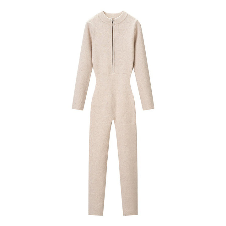 Women’s Fitted Thermal Knit Suit with Zipper and Stand-Up Collar Amarae