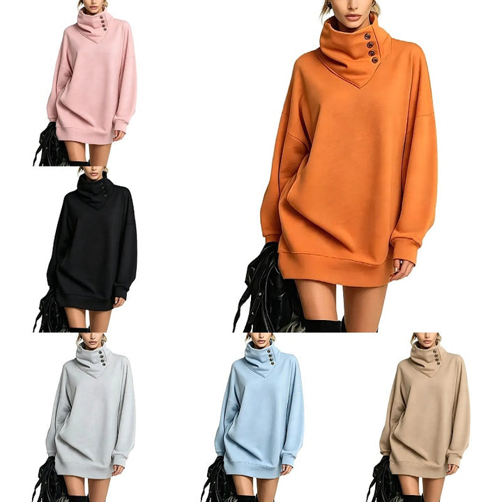 Women's Oversize Sweatshirt Dress with High Button Collar Amarae