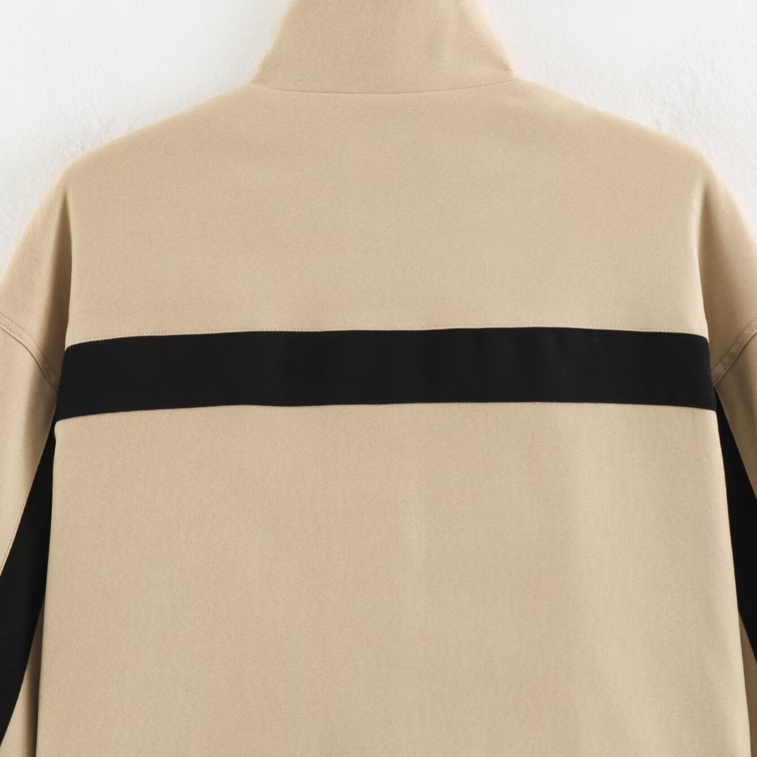 Ladies Cropped Track Jacket with Stand-up Collar, Zipper and Side Contrast Stripes Amarae