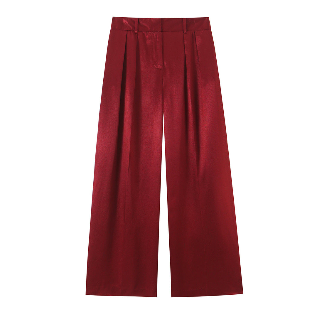 Women's wide High-Waist Satin Pants with pleats and belt loops Amarae