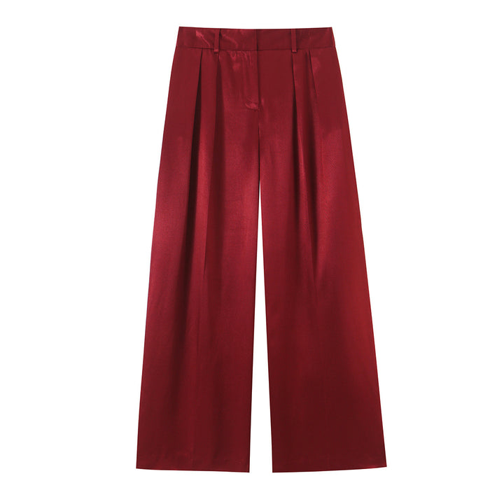 Women's wide High-Waist Satin Pants with pleats and belt loops Amarae