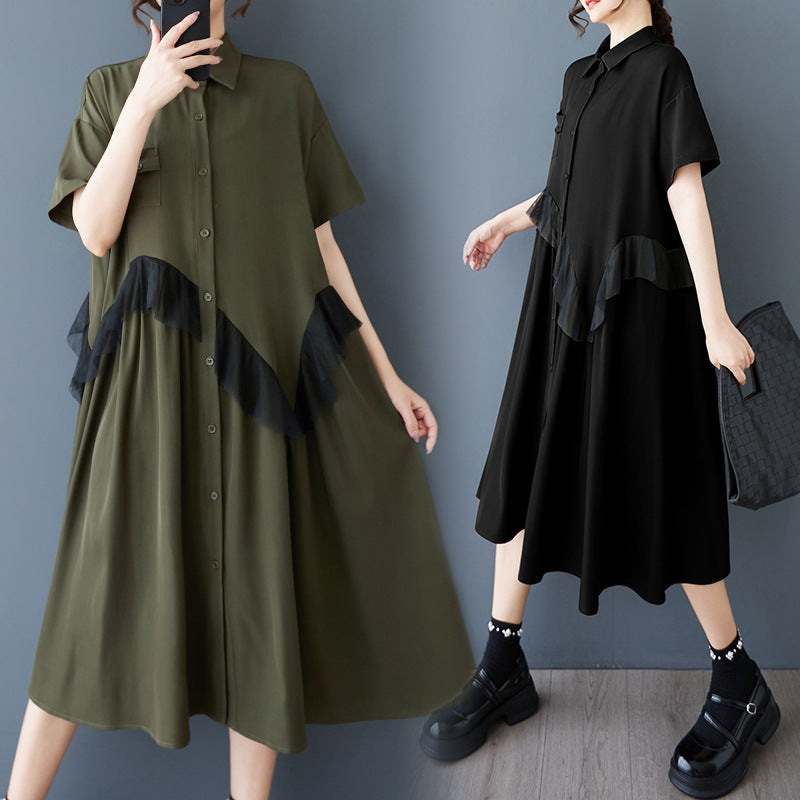 Midaxi button-down shirt dress for women with ruffle detail Lune London