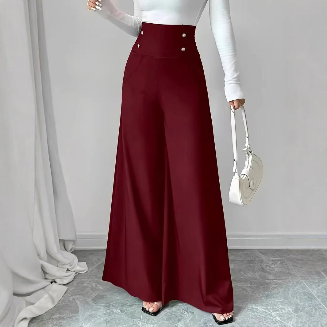 High-waisted palazzo pants for women with decorative buttons Lune London