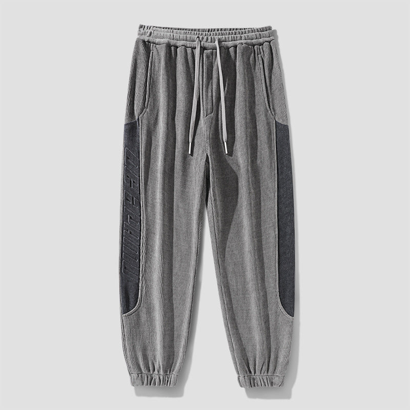 Men's cord pants in jogging style with side panel inserts and drawstring Amarae