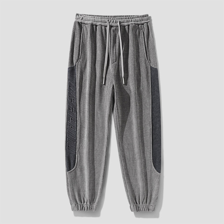 Men's cord pants in jogging style with side panel inserts and drawstring Amarae
