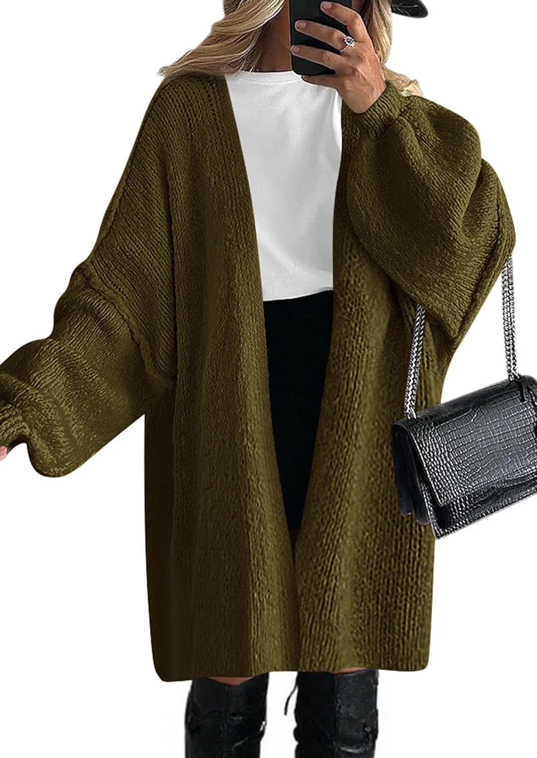 Oversized knitted coat for women with open front and long sleeves Lune London