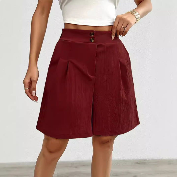 Chic and Stylish Women's Elegant Shorts with Button Closure and Pleated Design