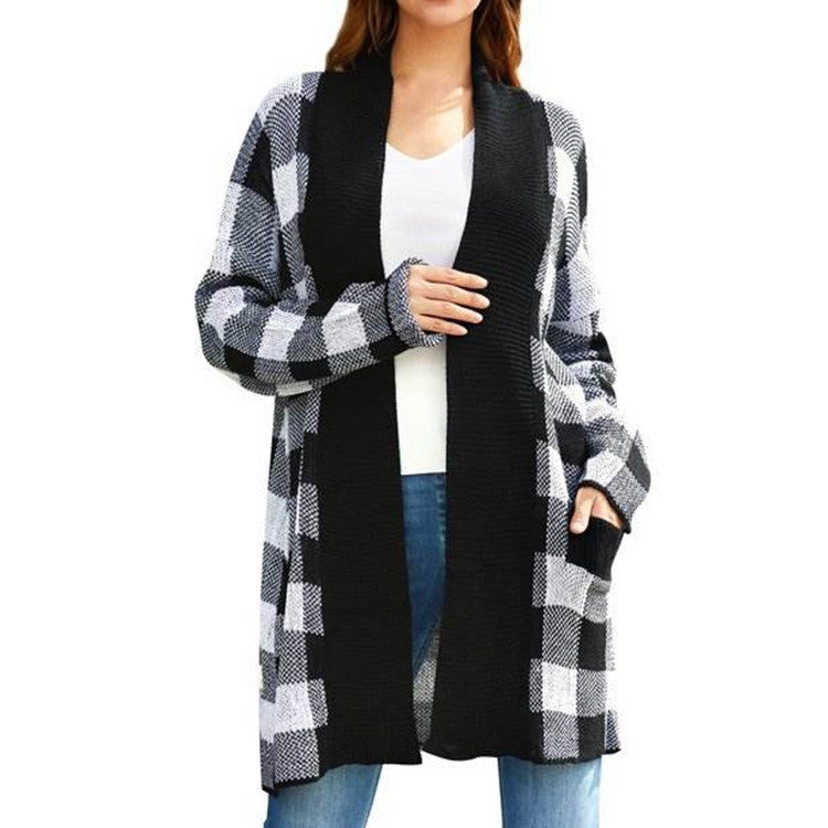 Women casual cardigan with checkered structure and open front Lune London
