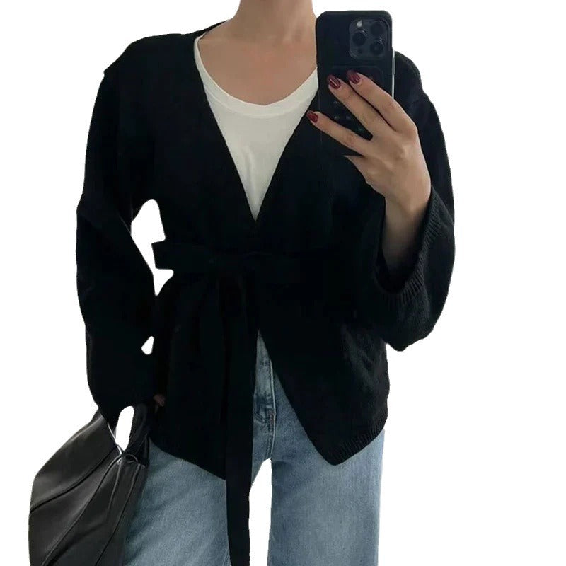 Women Elegant knit coat with wrap design Lune London