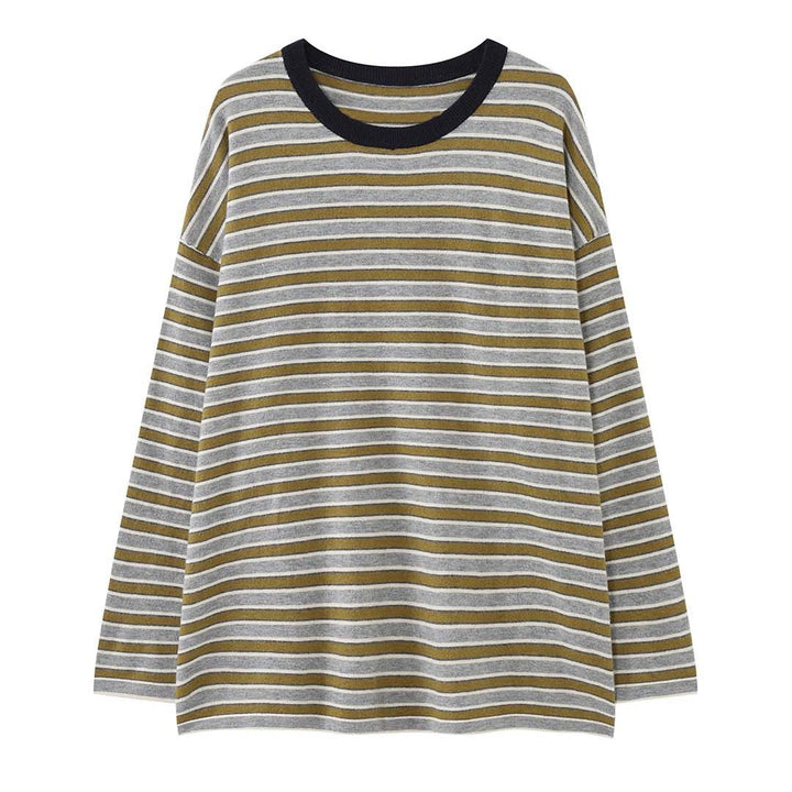 Women Striped Oversize Fine Knit Long Sleeve with Contrasting Round Neckline Amarae