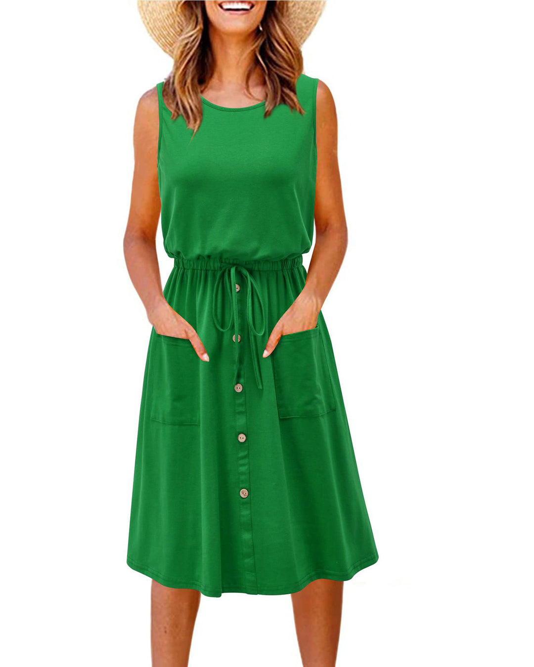 Elegant casual dress for women with button detail and practical pockets Lune London