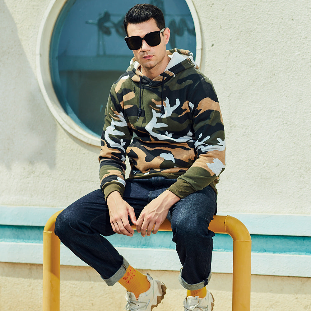 Cozy hooded sweatshirt for men with trendy camouflage pattern Amarae