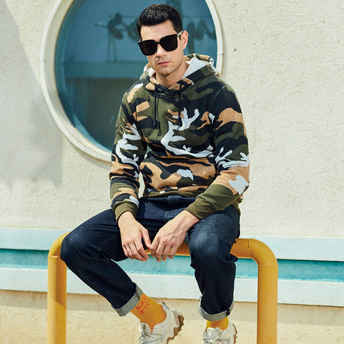 Cozy hooded sweatshirt for men with trendy camouflage pattern Amarae