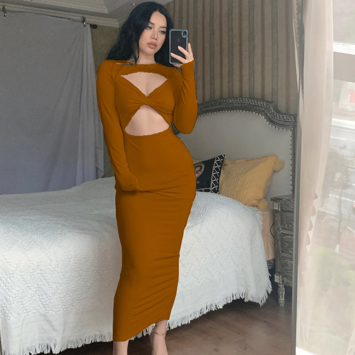 Ladies Elegant asymmetrical maxi dress with cut-out details Lune London