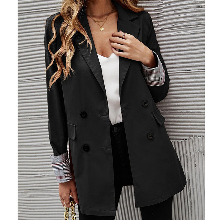 Women elegant blazer with double-breasted buttons and striped sleeves Lune London