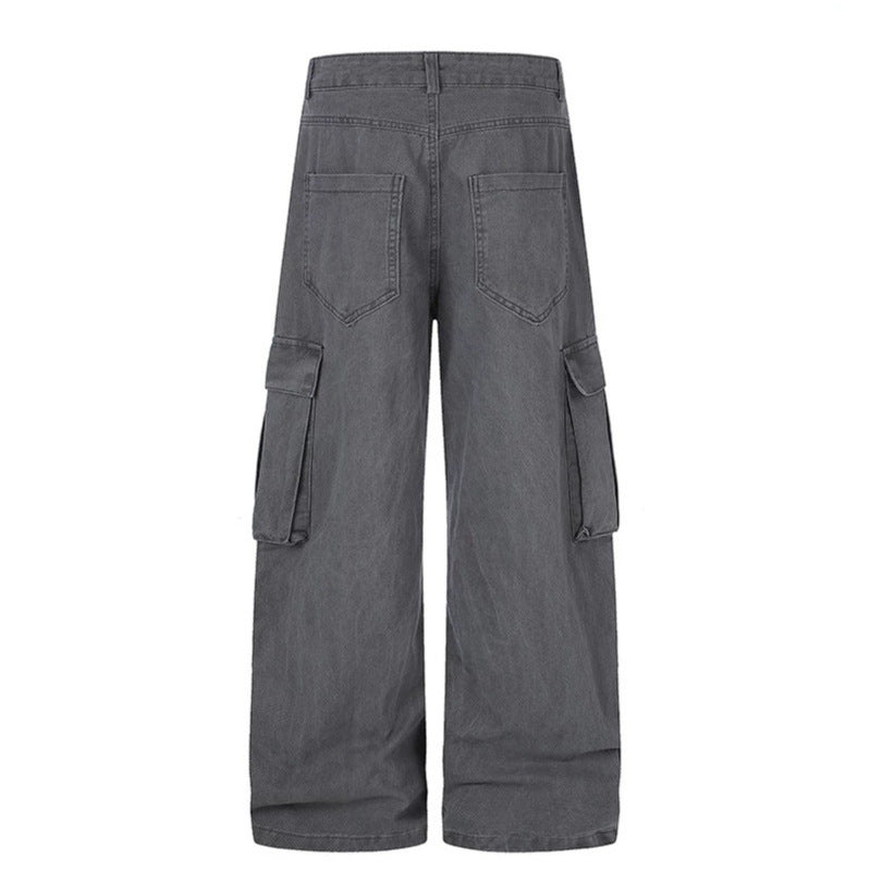 Women's cargo palazzo pants made of cotton blend with wide legs, patch flap pockets and belt print Amarae