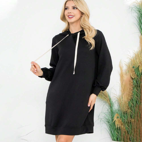 Robe hoodie pour femmes avec des manches bouffantes élégantes et une poche kangourou pratique Chic & Stil