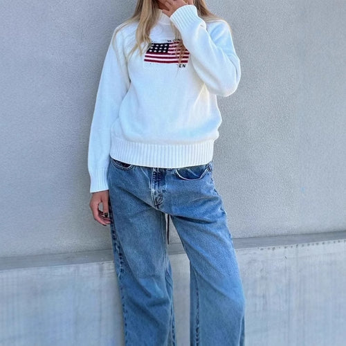 Casual pullover for women with creative flag pattern and soft knit Amarae
