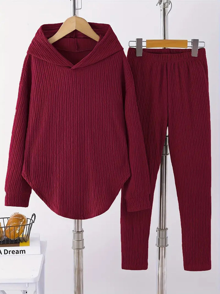 Lune London textured design casual sweatshirt and pants set for women