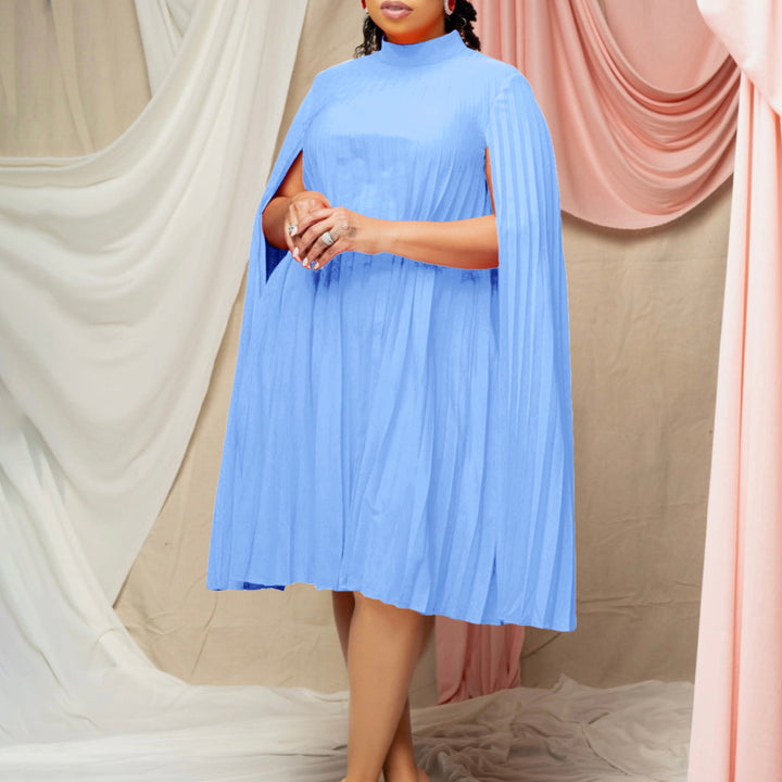 Pleated cape dress for ladies with high collar and long sleeves Lune London