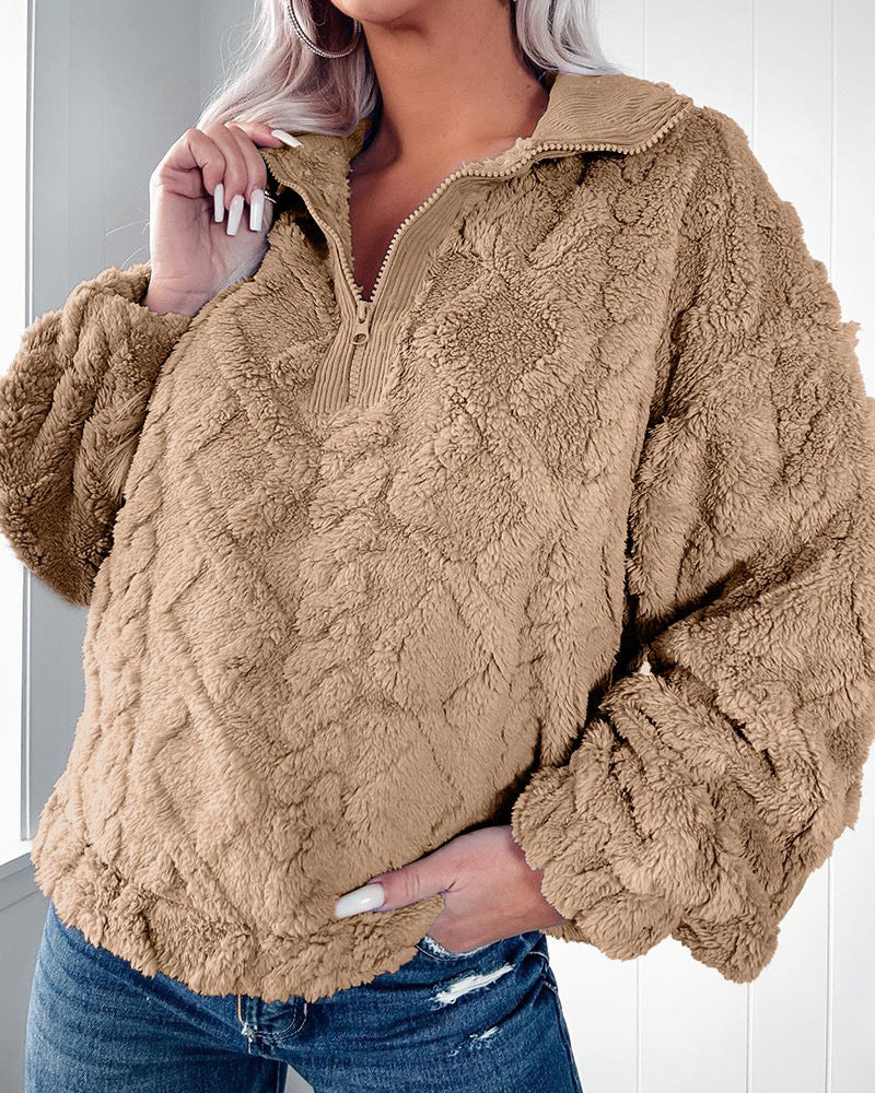 Ladies Soft Fleece Sweater with High Collar and Zipper Lune London