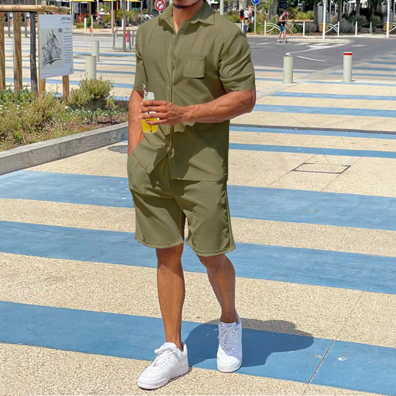 Casual short-sleeved set for men in high-quality material with practical pockets Amarae