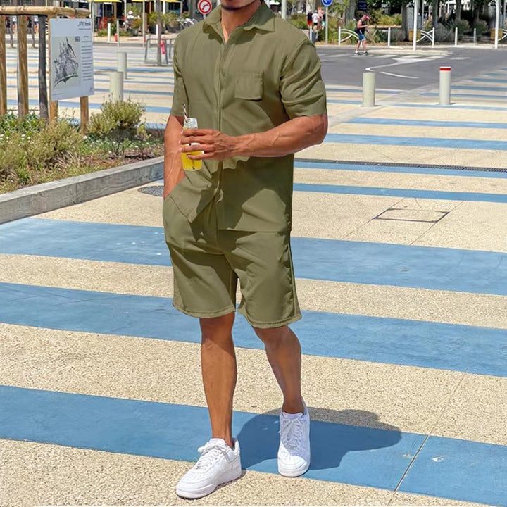 Casual short-sleeved set for men in high-quality material with practical pockets Amarae