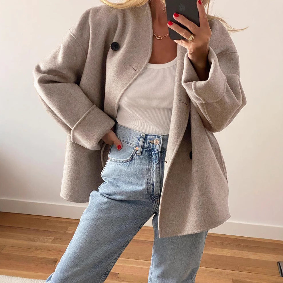 Femme veste en laine élégante avec boutonnage double et coupe décontractée Chic & Stil