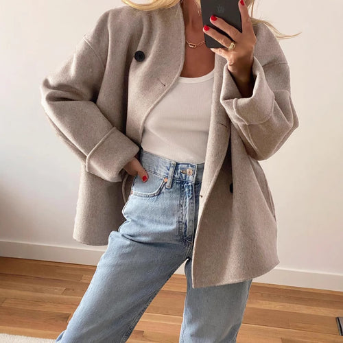 Femme veste en laine élégante avec boutonnage double et coupe décontractée Chic & Stil