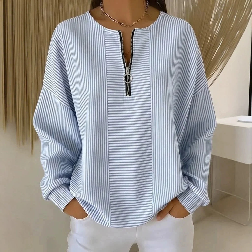 Women's Oversize Sweater with fine rib structure and short zipper Amarae