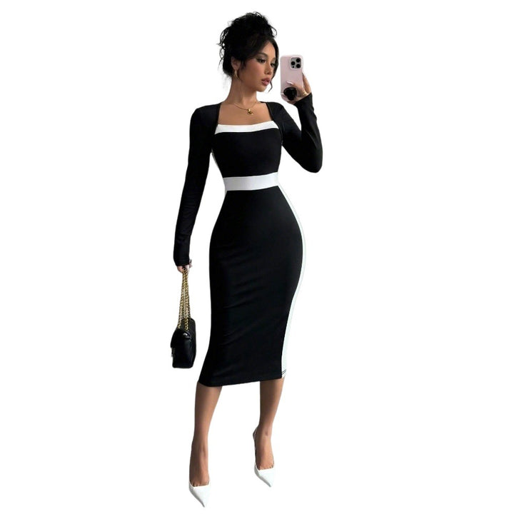 Robe midi ajustée pour femme avec décolleté carré et accents contrastants Chic & Stil