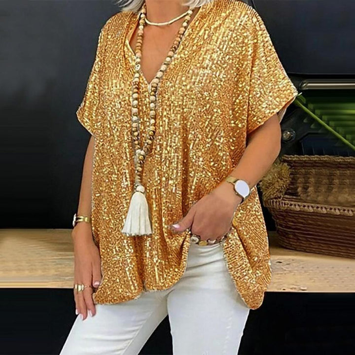 T-Shirt tunique paillettes glamour pour femmes avec décolleté en V Lune London